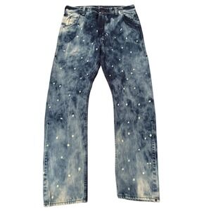 VTG Artful Dodger Men's Paint Splatter Jeans Blue Acid Wash Y2K Streetwear 36x34